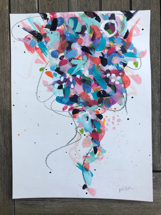 "Confetti Tornado" - 9" x 12" Mixed Media Original Art on Paper